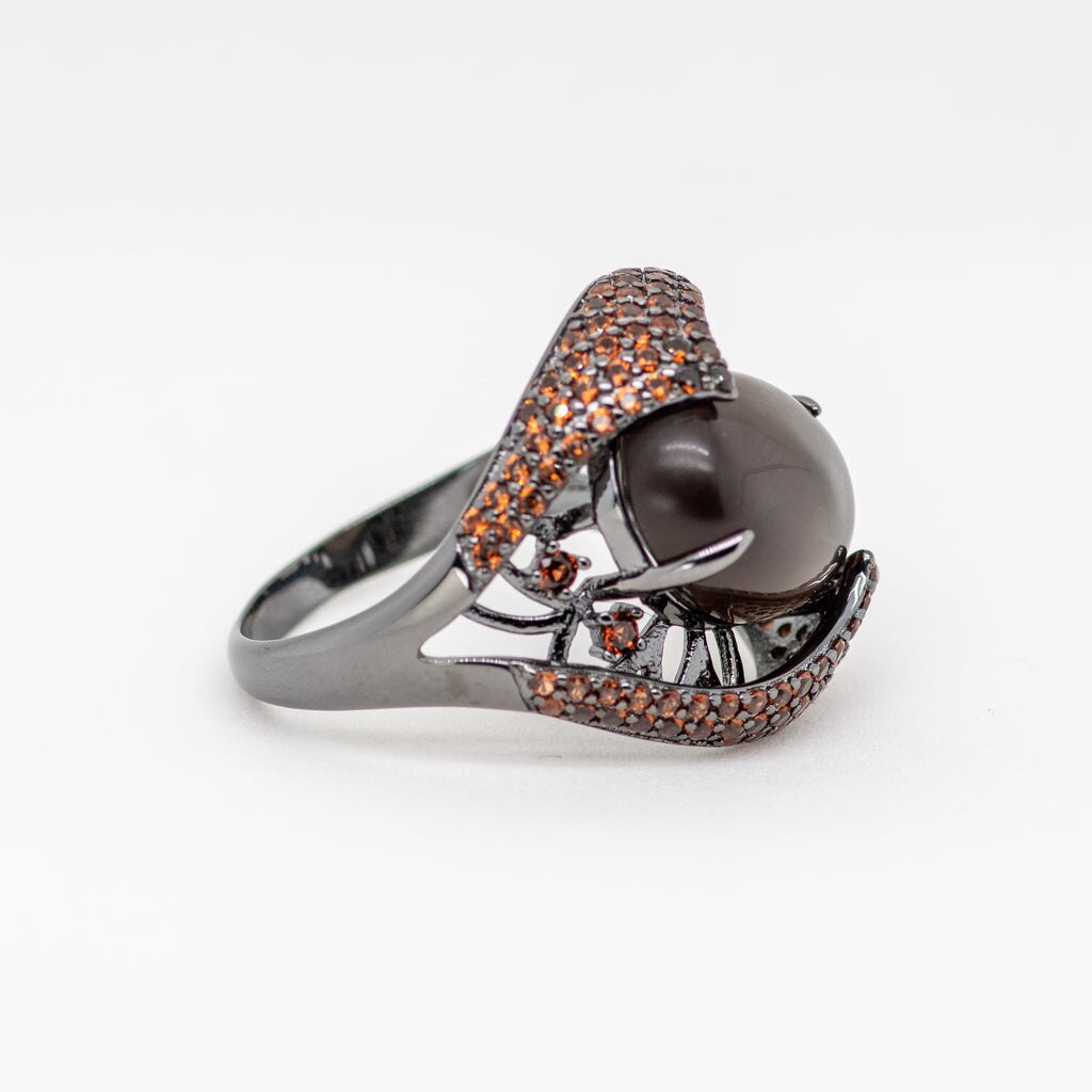 Smoky Quartz Snakeskin Styled Large Gemstone Ring