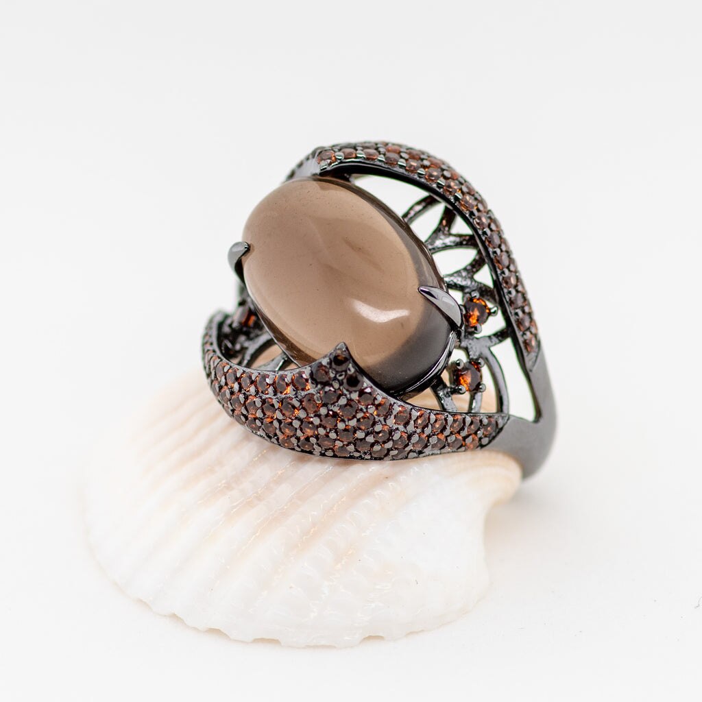 Smoky Quartz Snakeskin Styled Large Gemstone Ring