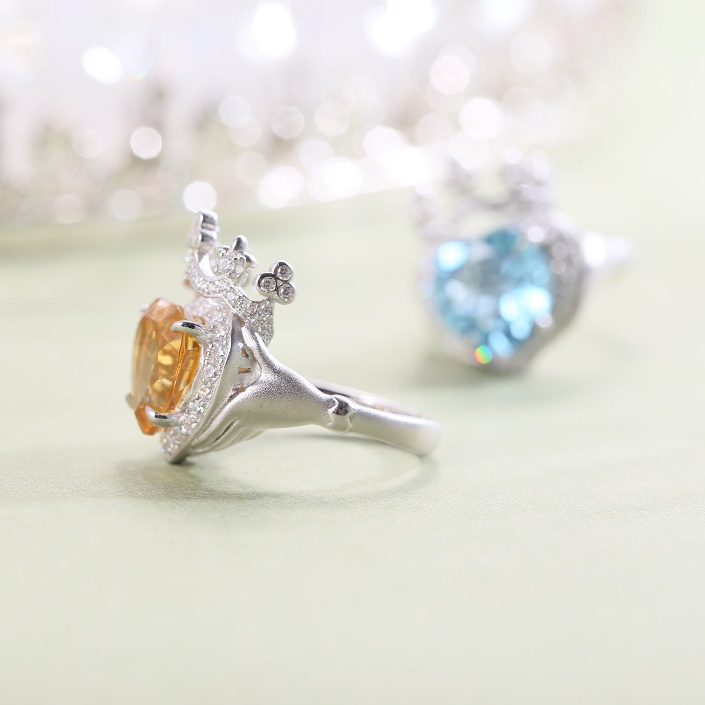 Princess Crown Heart Cut Gemstone Ring