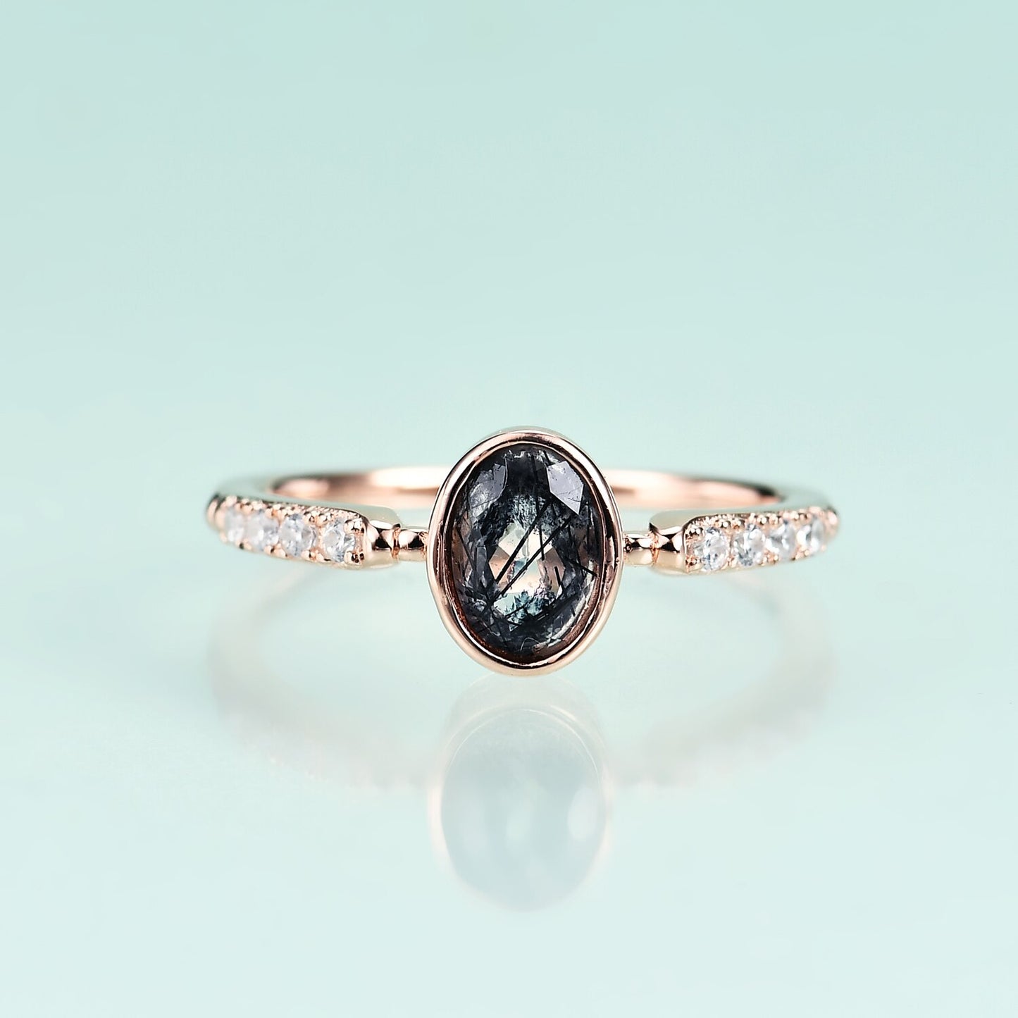 Rutilated Black Quartz Oval Cut Ring