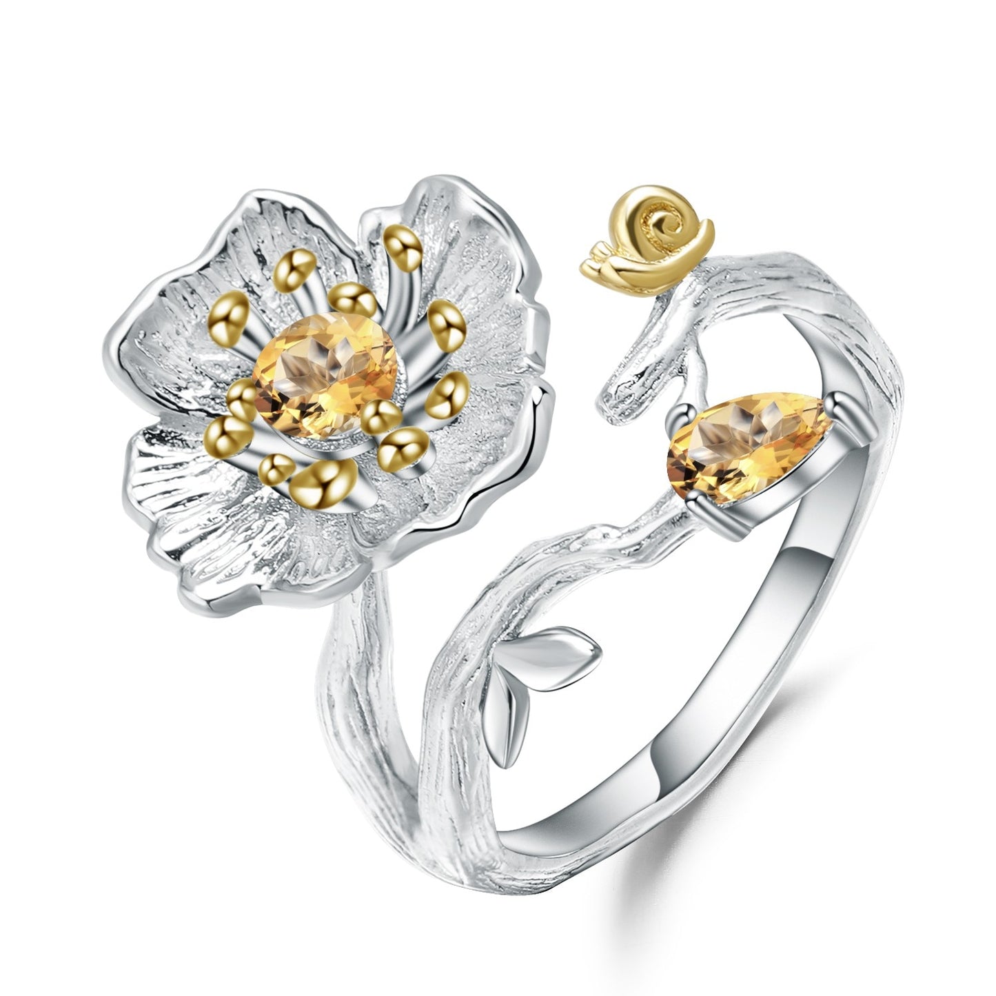 Gold Plated Poppy Flower Styled Resizable Ring