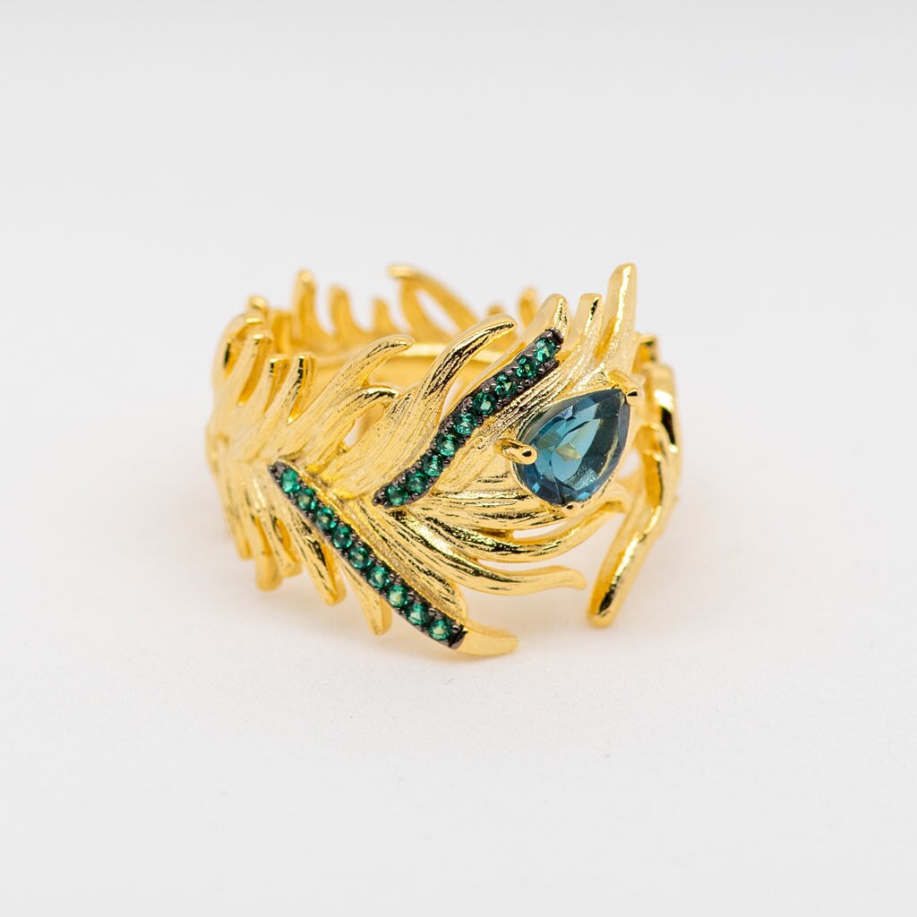 Golden Emerald Palm Leaf Ring