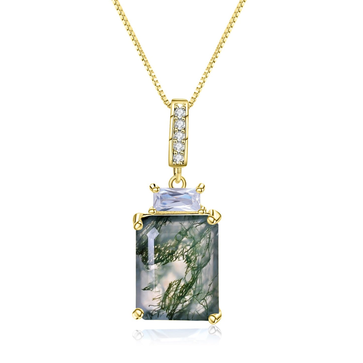 Moss Agate Rectangle Cut Gemstone Necklace