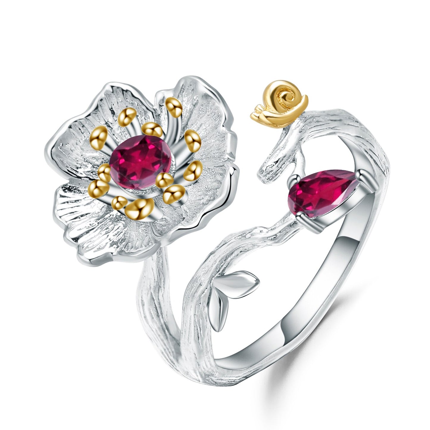 Gold Plated Poppy Flower Styled Resizable Ring