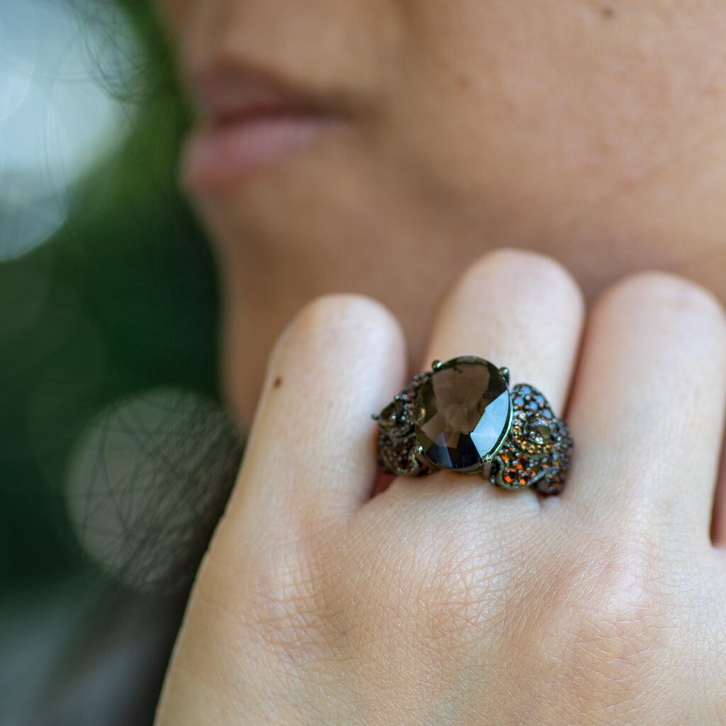 Luxurious Smoky Quartz Large Gemstone Ring