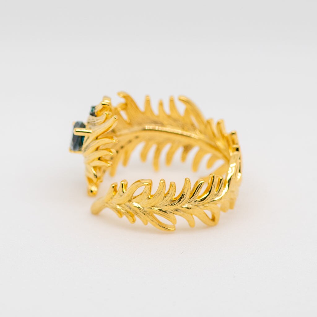 Golden Emerald Palm Leaf Ring