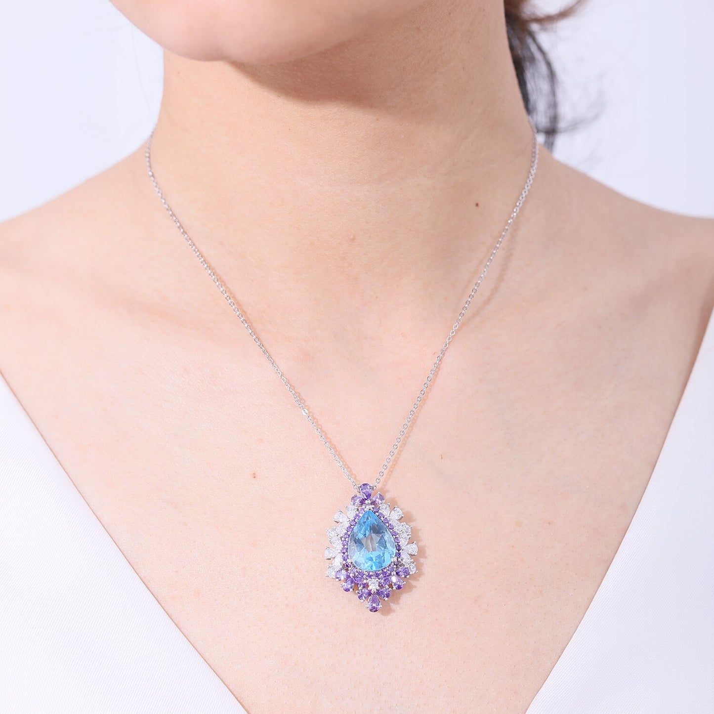 Luxurious Sky Blue Topaz Teardrop Necklace