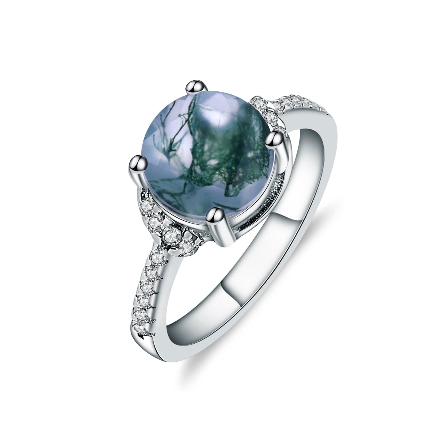 Round Moss Agate Ring