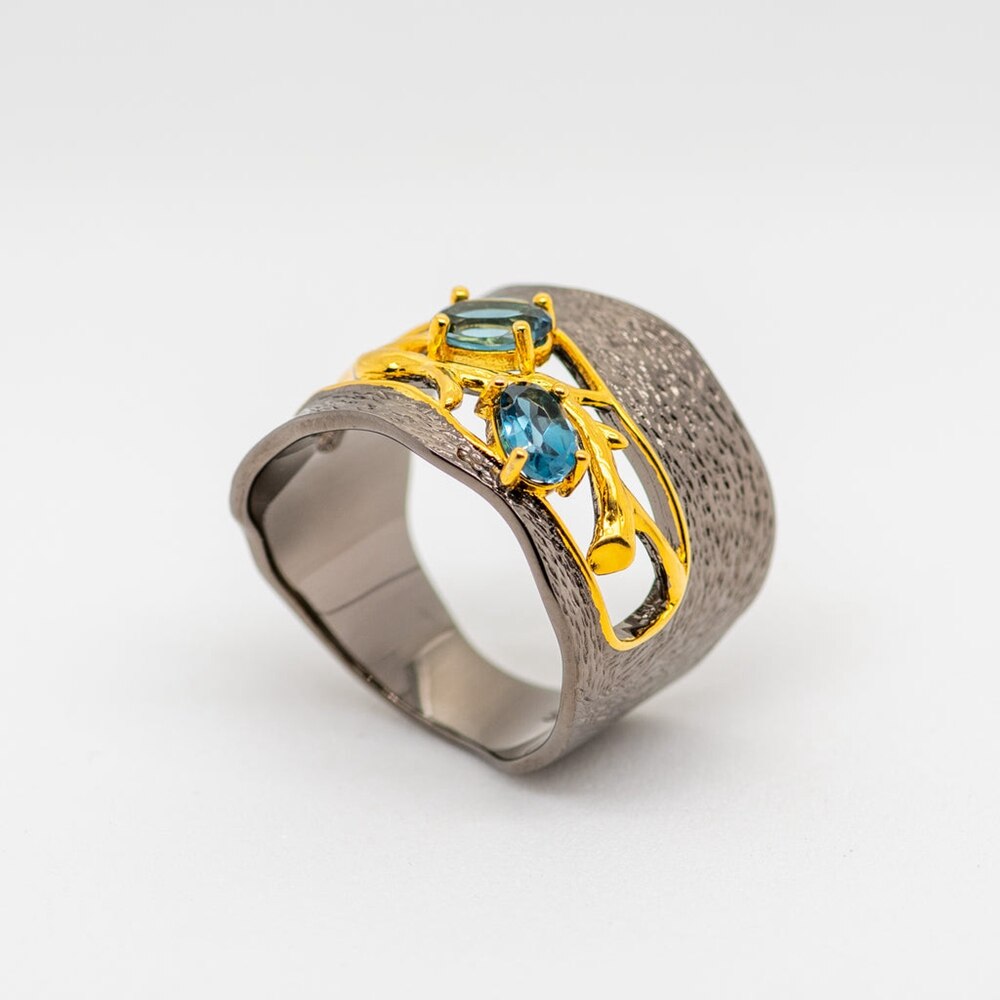 Natural London Blue Topaz Branch Designed Ring