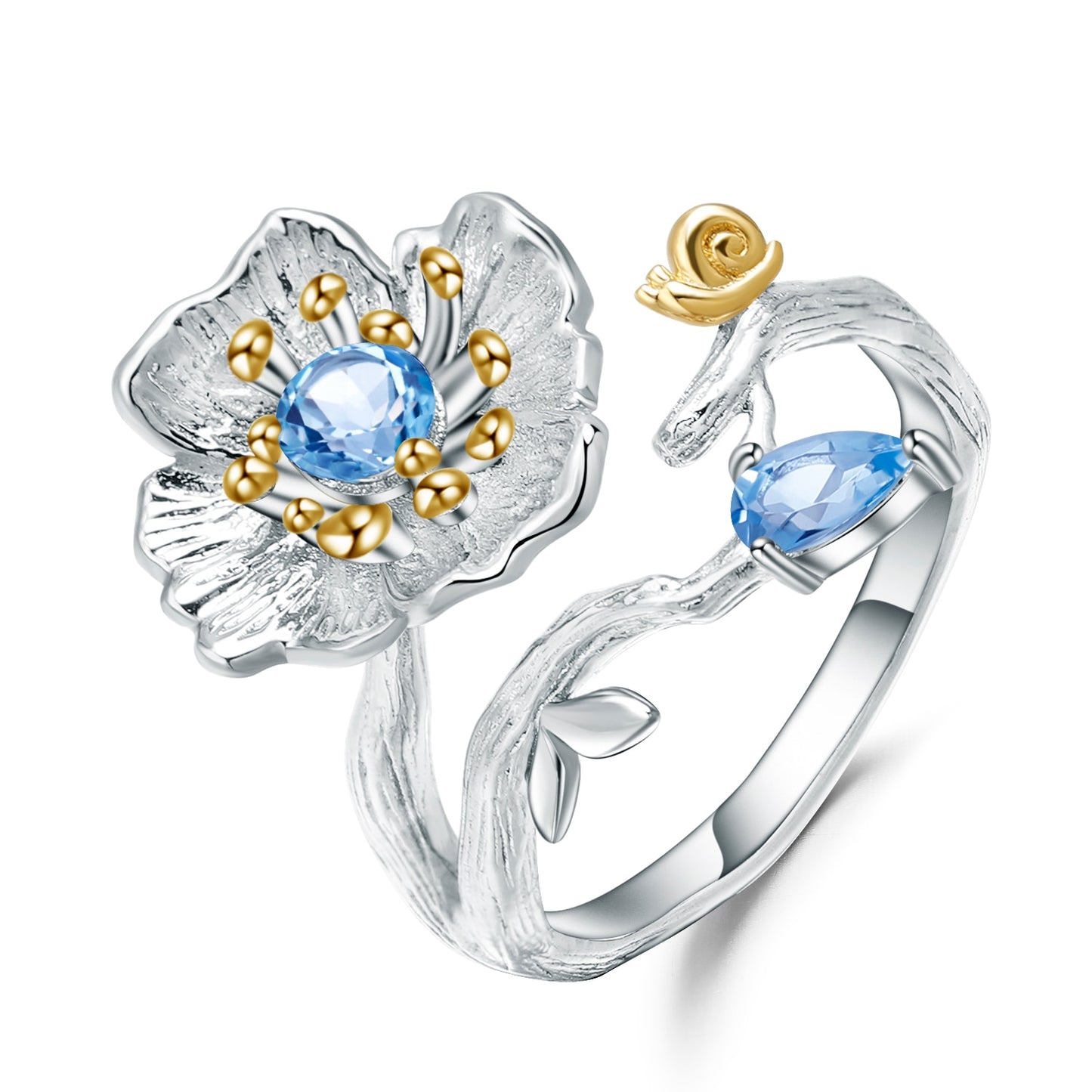 Gold Plated Poppy Flower Styled Resizable Ring