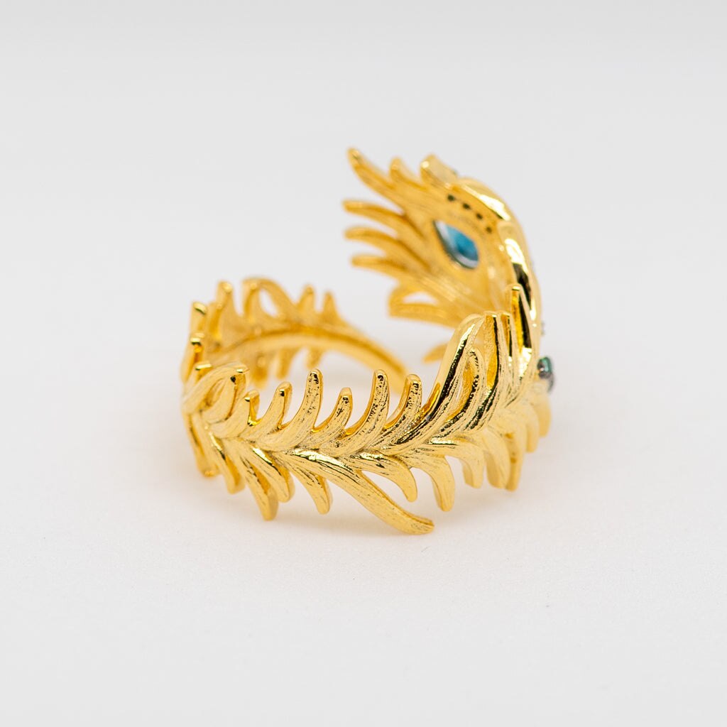 Golden Emerald Palm Leaf Ring