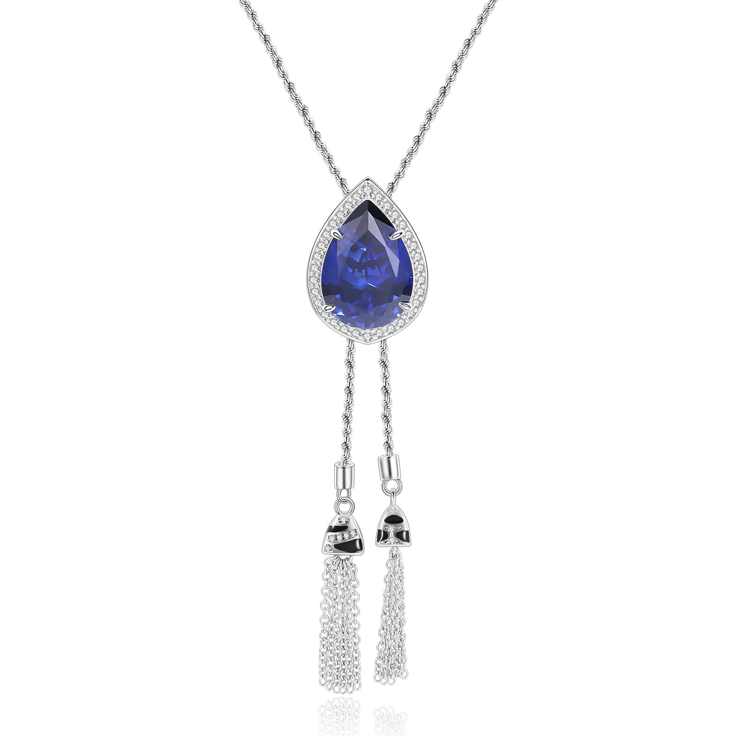 Tiger Pattern Large Sapphire Gemstone Tassel Necklace