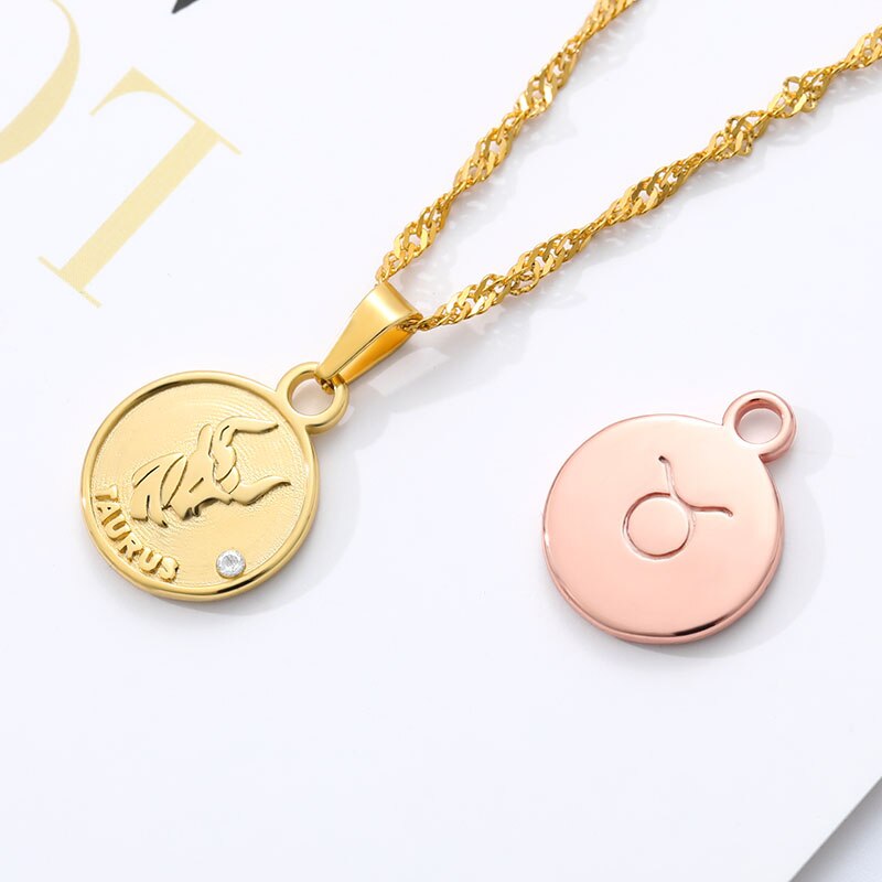 Zodiac Sign Coin Pendant Necklace