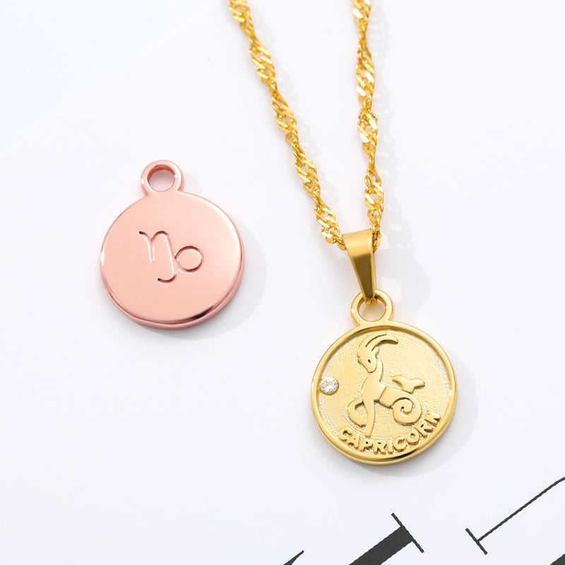 Zodiac Sign Coin Pendant Necklace