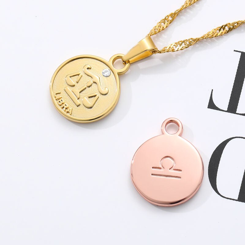 Zodiac Sign Coin Pendant Necklace