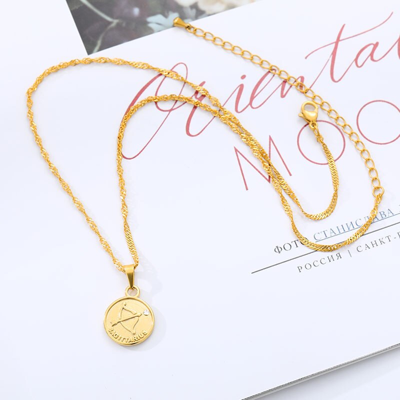 Zodiac Sign Coin Pendant Necklace