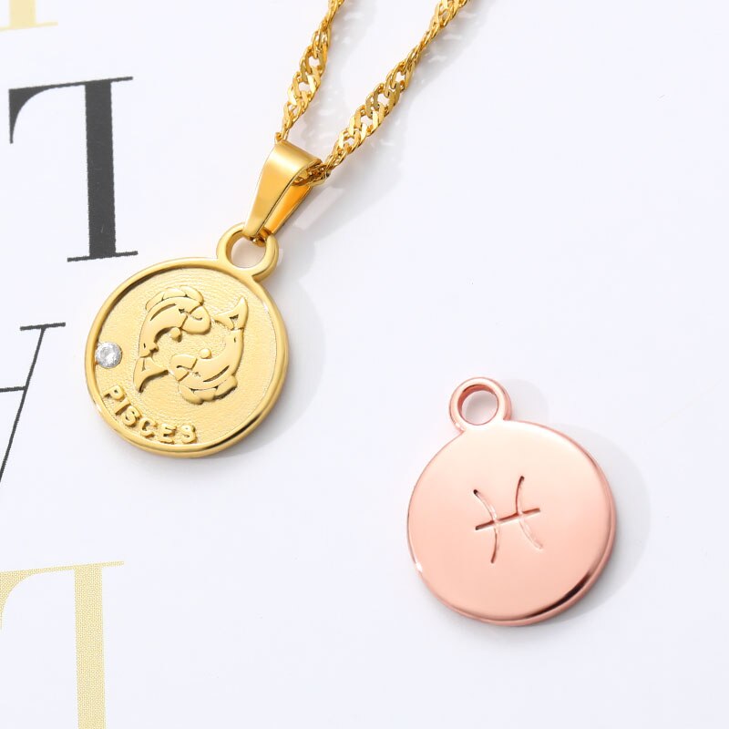 Zodiac Sign Coin Pendant Necklace