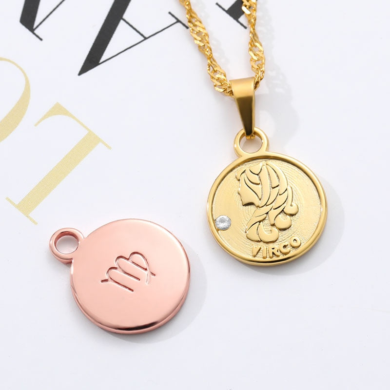 Zodiac Sign Coin Pendant Necklace