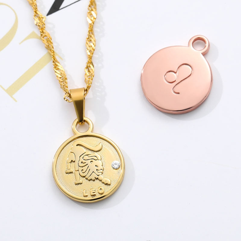 Zodiac Sign Coin Pendant Necklace