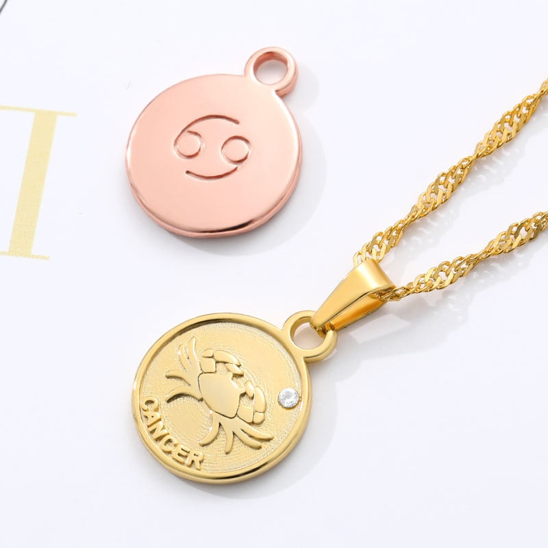 Zodiac Sign Coin Pendant Necklace