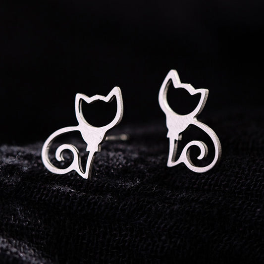 Elegant Minimalist Kitty Stud Earrings