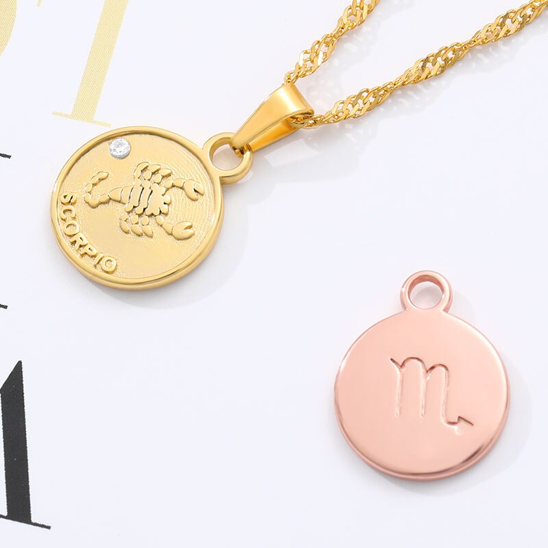 Zodiac Sign Coin Pendant Necklace