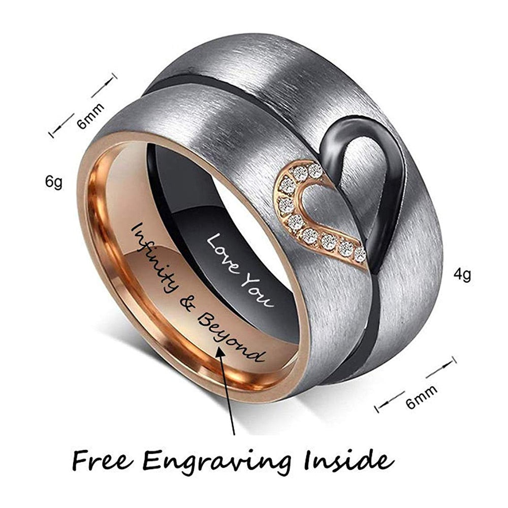 Custom Engraved Heart Rings with Inset Zirconium Diamonds