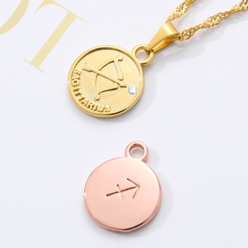 Zodiac Sign Coin Pendant Necklace