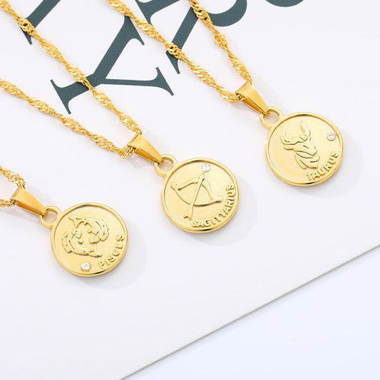 Zodiac Sign Coin Pendant Necklace