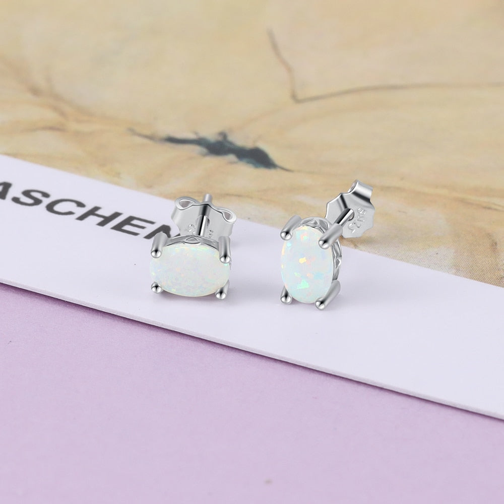 Silver Opal Stud Earrings