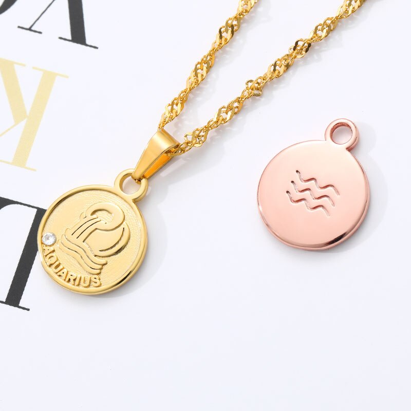 Zodiac Sign Coin Pendant Necklace