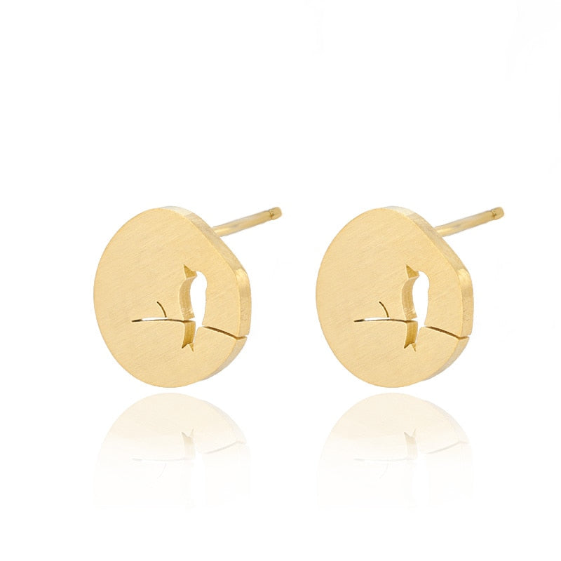 Cute Bird On A Branch Stud Earrings