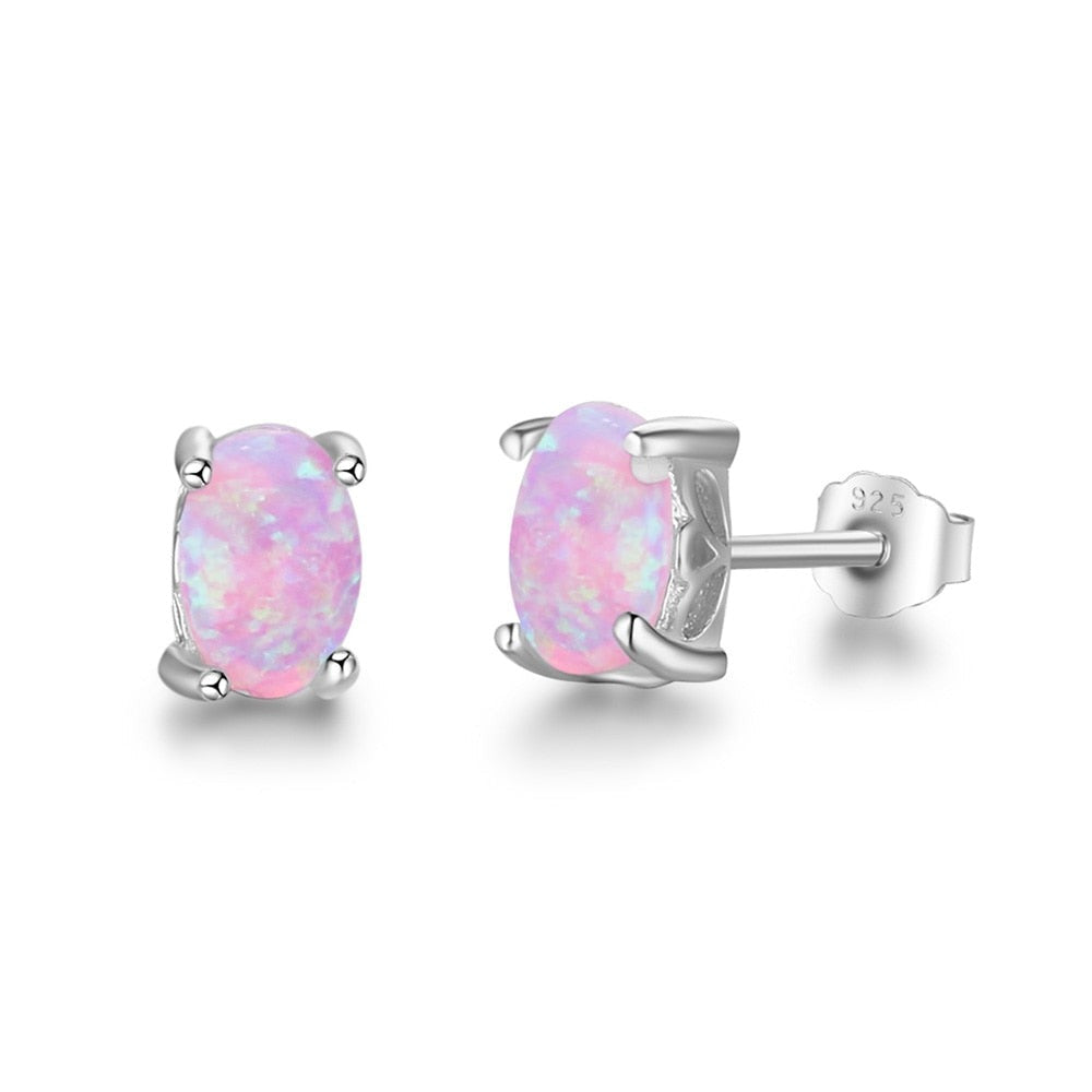 Silver Opal Stud Earrings