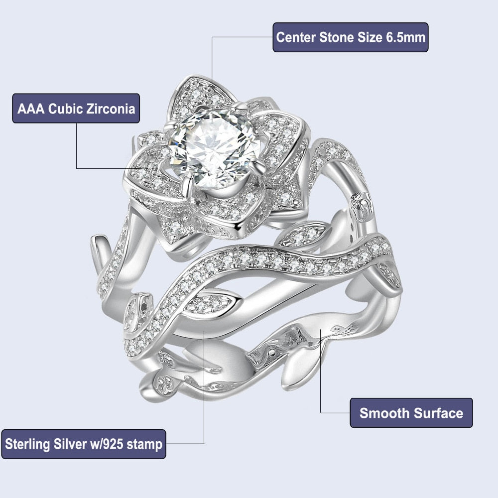 Silver Jasmine Flower Ring Set