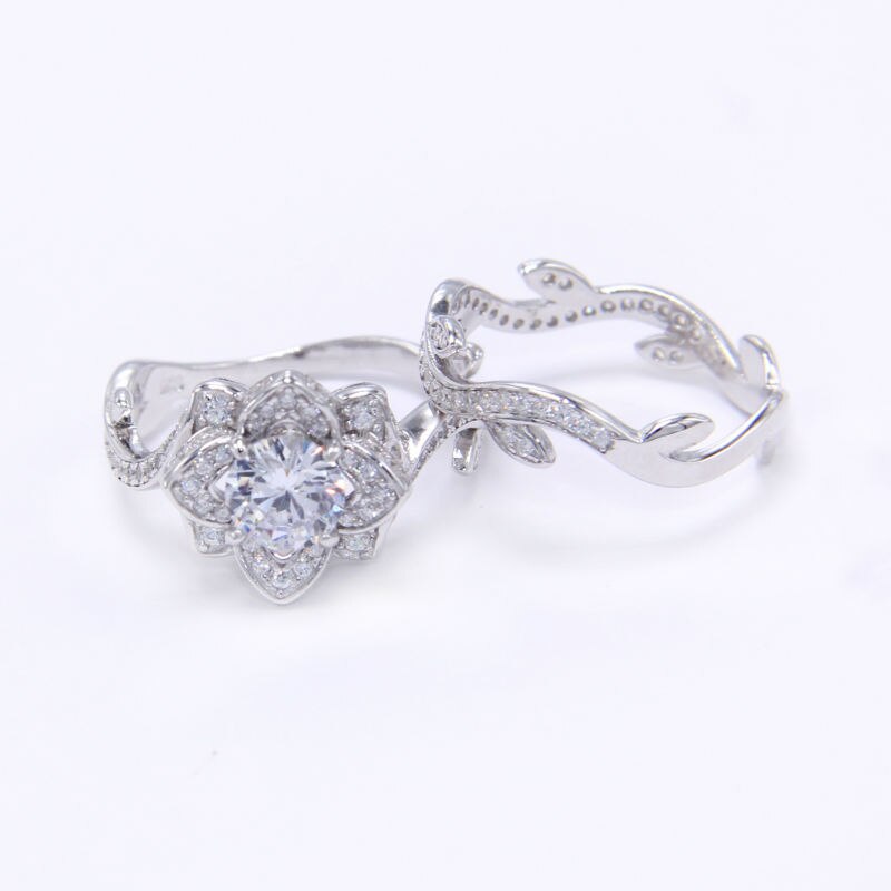 Silver Jasmine Flower Ring Set