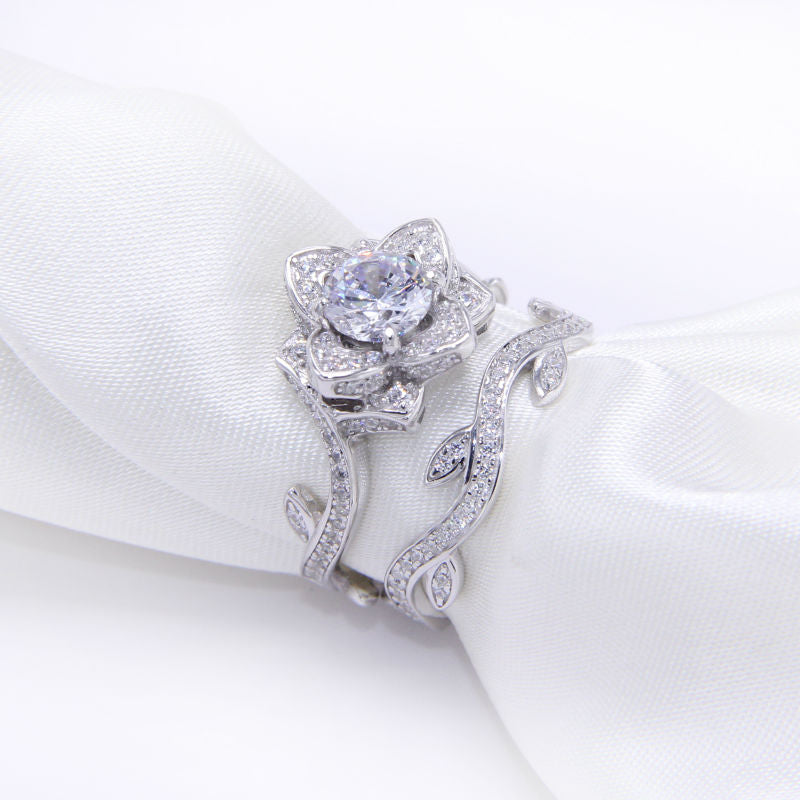 Silver Jasmine Flower Ring Set