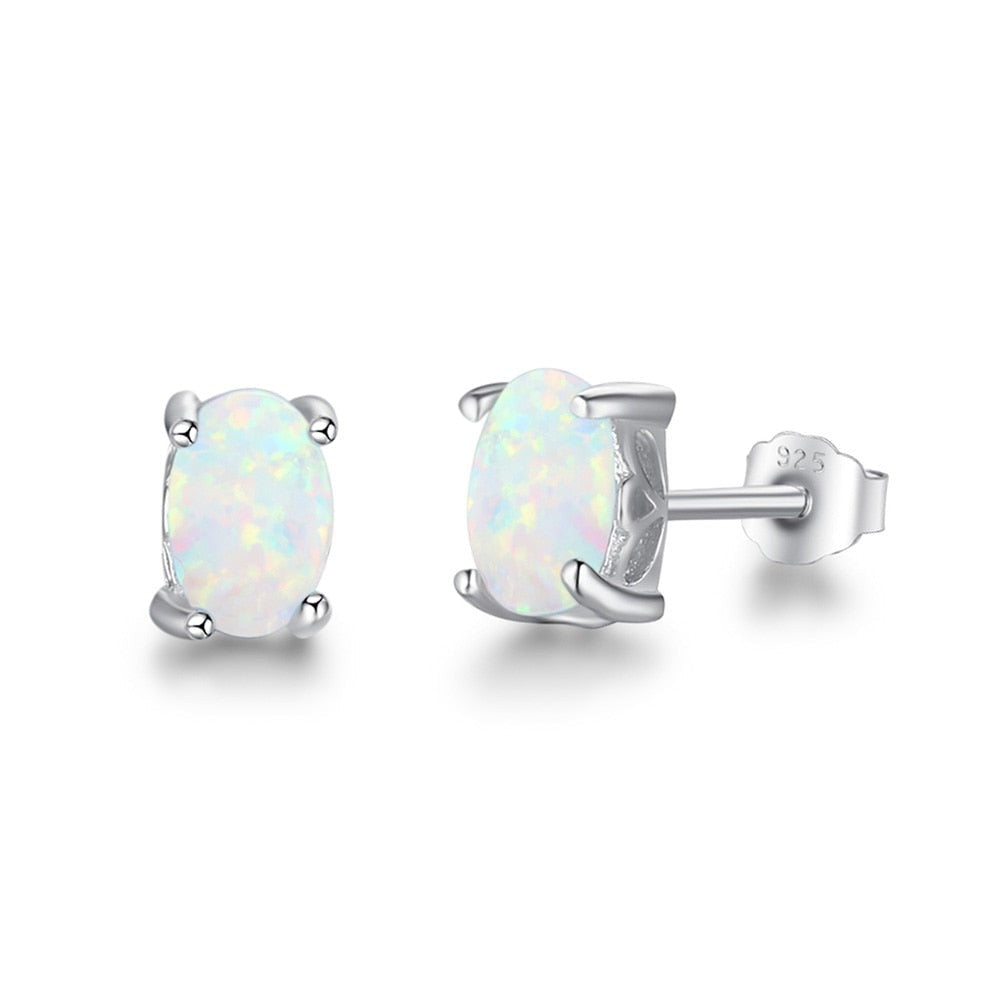 Silver Opal Stud Earrings