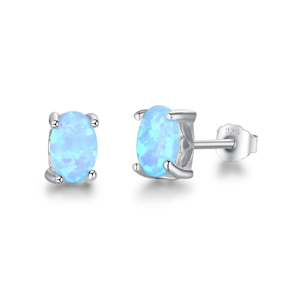 Silver Opal Stud Earrings