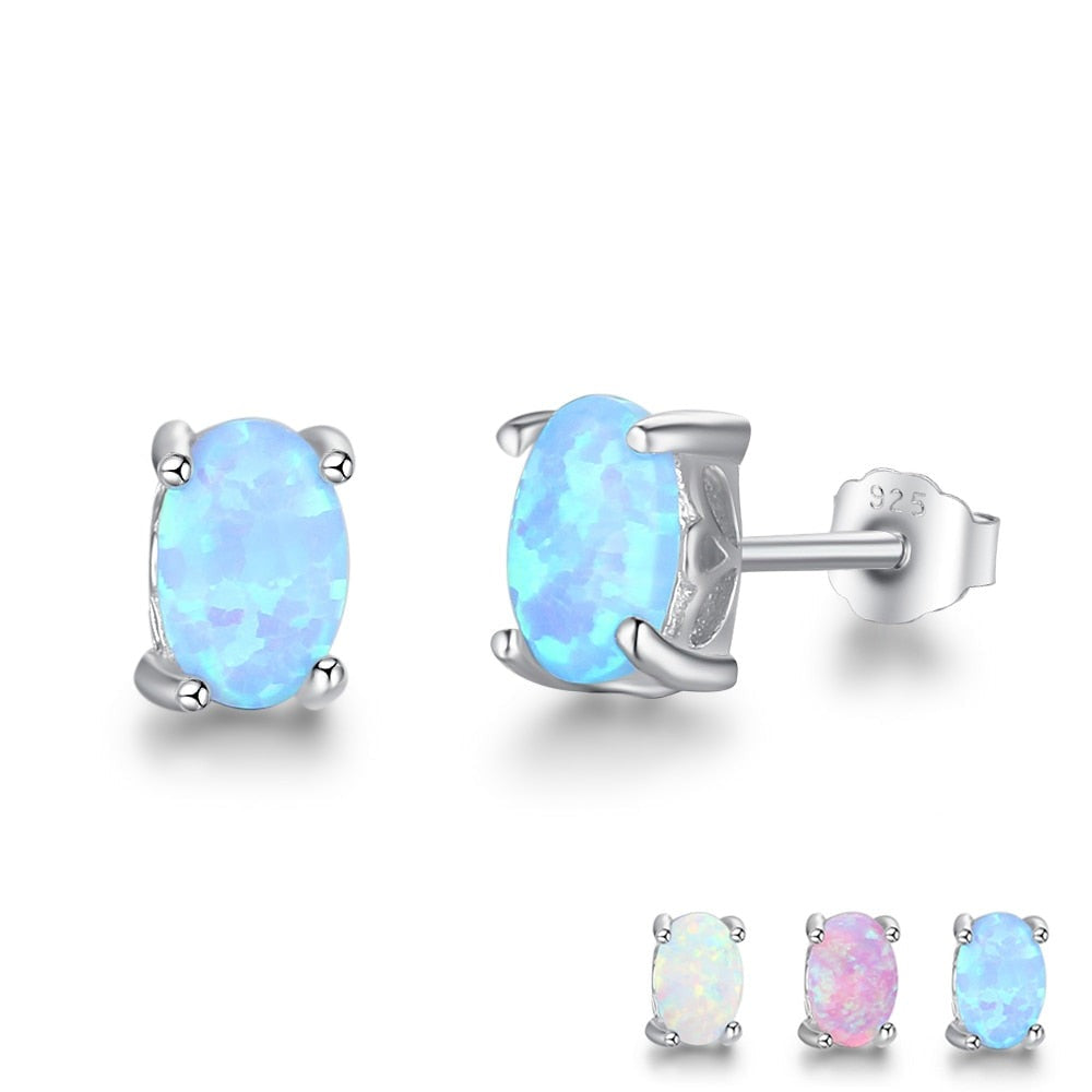 Silver Opal Stud Earrings