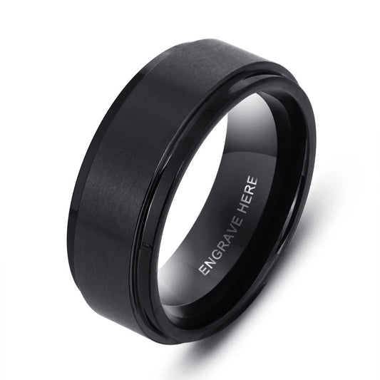 Personalized Engraved Black Stainless Steel Ring