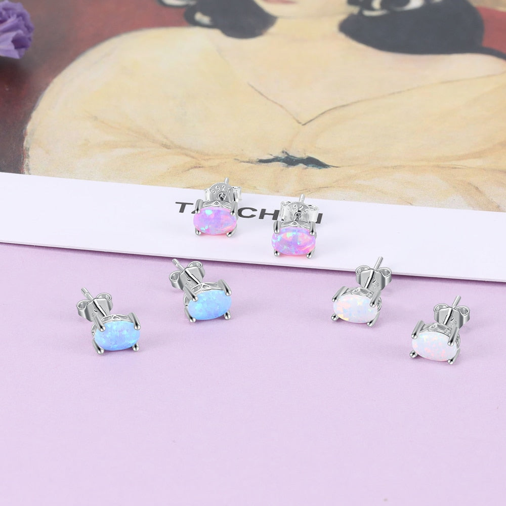 Silver Opal Stud Earrings