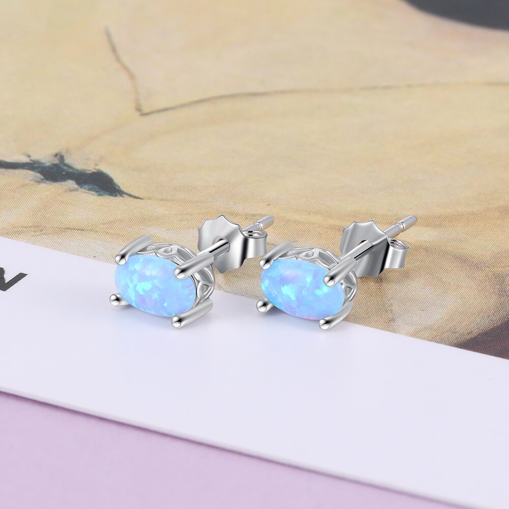 Silver Opal Stud Earrings