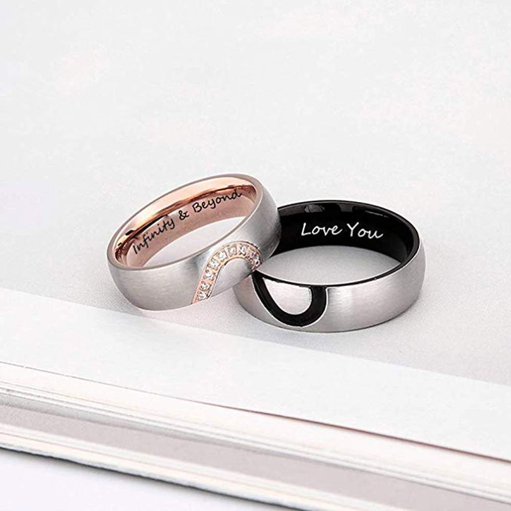 Custom Engraved Heart Rings with Inset Zirconium Diamonds