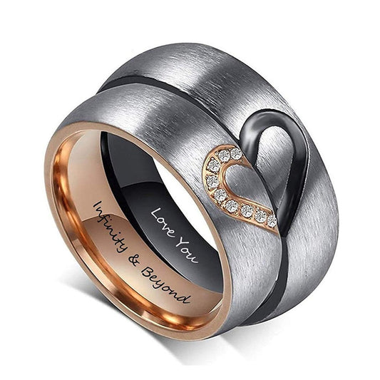 Custom Engraved Heart Rings with Inset Zirconium Diamonds