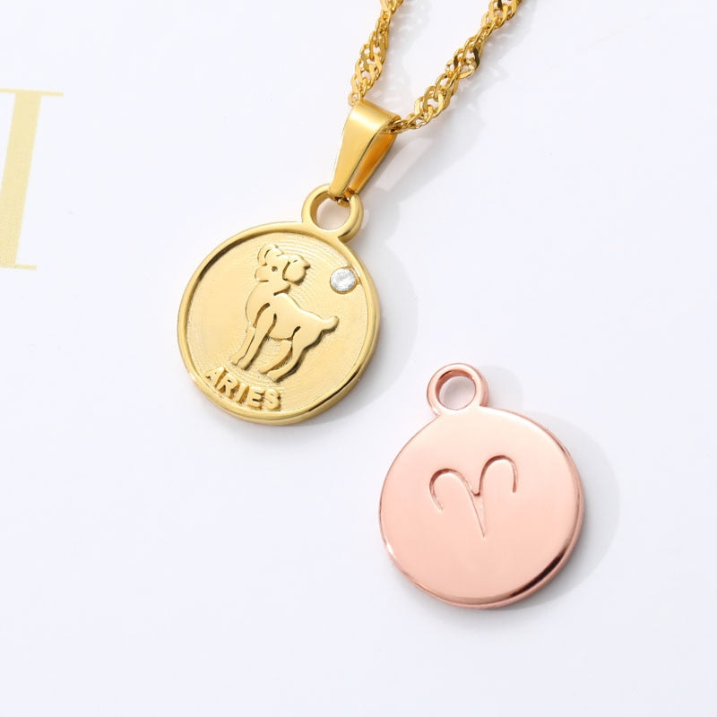 Zodiac Sign Coin Pendant Necklace