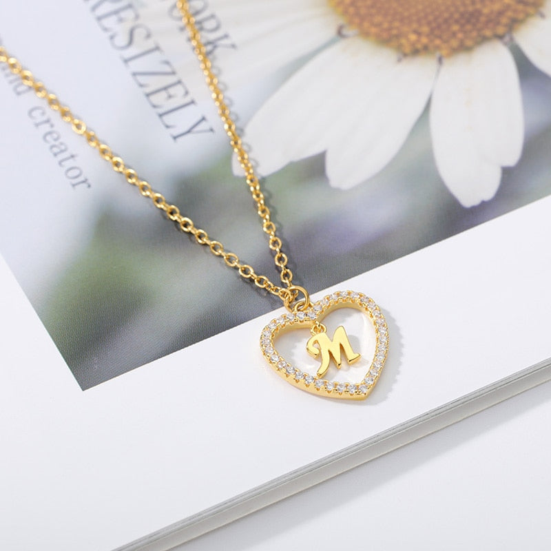 Choose Your Initials Gemstone Heart Pendant Necklace