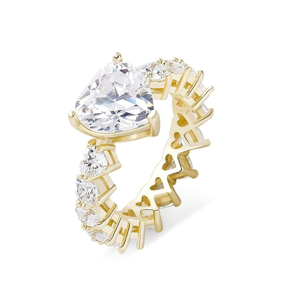 Gold Plated Heart Ring With Inset Zirconium Diamonds