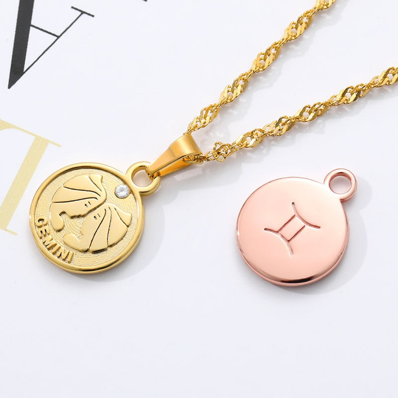 Zodiac Sign Coin Pendant Necklace