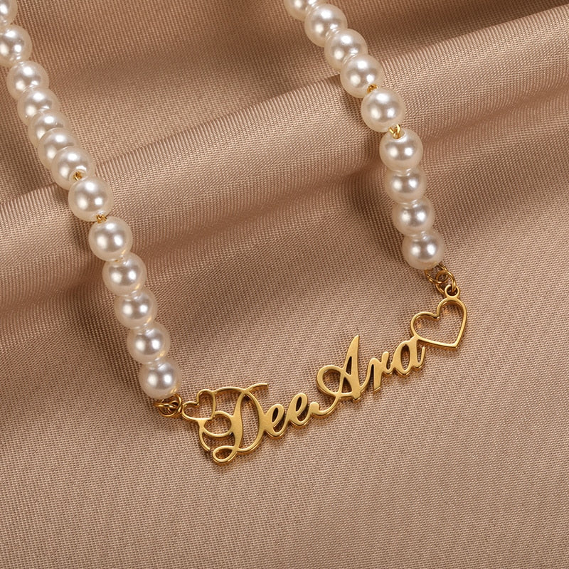 Your Custom Name or word Korean Pearl Necklace + Gift Box